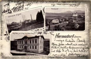 Hermánkovice, Hermsdorf; Schrollsche Ziegelei, Gasthaus zum Krug im grünen Kranze / brick factory, guest house, floral