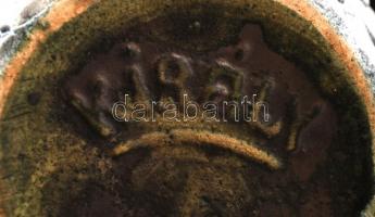 "Király" repesztett mázas kerámia tálka és kiöntő, hibátlanok, jelzettek, m: 6 és 13 cm