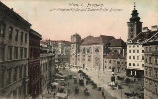Vienna, Wien I. Freyung, Schottenpfarrkirche, Schwanthaler Brunnen, Aoptheke / parish church, fountain, pharmacy (wet damage)