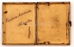 cca 1940 cigaretta tárca, fém, jelzett (Magyar Fémlemezipar RT), "Kedves hívének Nikotex" ...