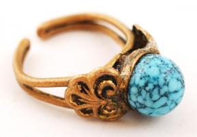 Mutatós réz gyűrű, türkiz kővel, állítható