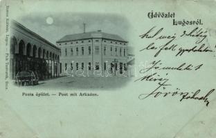 1900 Lugos, Lugoj; Posta, árkádok, szekér / Post, arcade, cart (EB)