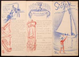 Kónya Zoltán (1891-?): Siófok, kézzel rajzolt kihajtható prospektus terv, cca 1930, vegyes technika, papír, jelzett, 25×12/35 cm