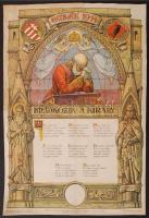 1914 Emlék 1914, imádkozik a király, színes plakát, a hajtások mentén kis törésekkel, Bp., Szépművészeti és Képzőművészeti Termékeket Forgalmazó Vállalat, 47,5×32,5 cm