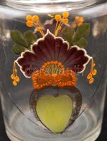 Szörpös pohárkészlet, festett mintával, 6 db pohárral, kiöntővel és hozzávaló dugóval