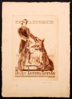 Révész Kornél (1885-1944):Ex libris, Dr.Adv. Lustig István. Rézkarc, papír, jelzett, 12×8 cm