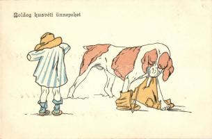 Boldog húsvéti ünnepeket; H. Christ. Nr. 126 / Easter, dog, humour, unsigned H. Christ.