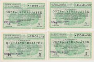 1925. "14. Magyar Királyi Osztálysorsjáték, ötödik osztály egy negyed sorsjegy" (4x) mindegyik "Beifeld József Bankháza" bélyegzéssel + "A XIV. Magyar Királyi Osztálysorsjáték" játékterve T:II-,III