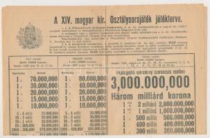 1925. "14. Magyar Királyi Osztálysorsjáték, ötödik osztály egy negyed sorsjegy" (4x) minde...