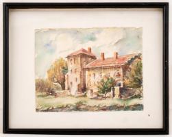 Sostarics Lajos (1896-1968): Schmidt kastély,akvarell, papír, jelzés nélkül, üvegezett keretben, 16x...