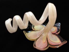 Muranói virágdísz csavart szárral, hibátlan, matricával jelzett, h: 18 cm, m: 12 cm