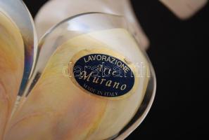 Muranói virágdísz csavart szárral, hibátlan, matricával jelzett, h: 18 cm, m: 12 cm