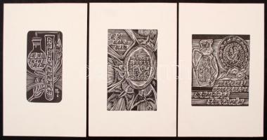 Trojan-Marian József (1931-):kis grafika klisék, jelzett, papír,3db, 15x10cm