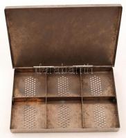 Orvosi fémdoboz (sterilizáláshoz?), jelzett, rozsdamentes, 21x14x2cm