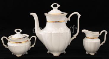 Wałbrzych teás készlet, fehér mázas, aranyozott, hibátlan