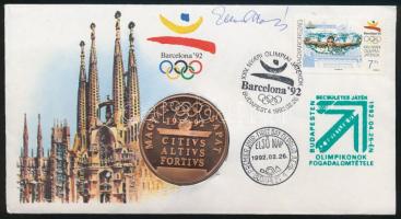 1992 Barcelonai olimpia érmes boríték Elekes A. grafikusművész aláírásával