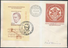 1982 Kodály Blokk FDC Vagyóczki K. bélyegtervező grafikusművész aláírásával