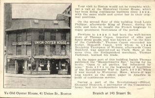 Boston, Massachusetts; Union Street, Old Oyster House, advertisment