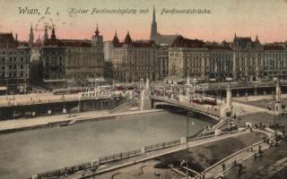 Vienna, Wien I. Kaiser Ferdinandsplatz, Ferdinandsbrücke / square, bridge, trams (Rb)