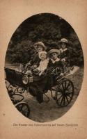 Die Kinder des Kaiserpaares auf ihrem Spielplatz / Adelheid, Robert, Felix, Otto in a cart