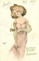 Fleurs damour; French art postcard L. H. Paris s: Raphael Kirchner