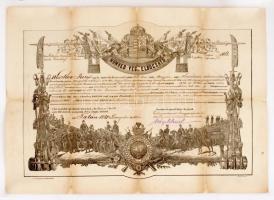 1880 Katonai végelbocsájtó levél. Hajtásnyomokkal, javítva de jó állapotban / 1880 Disarming warrant