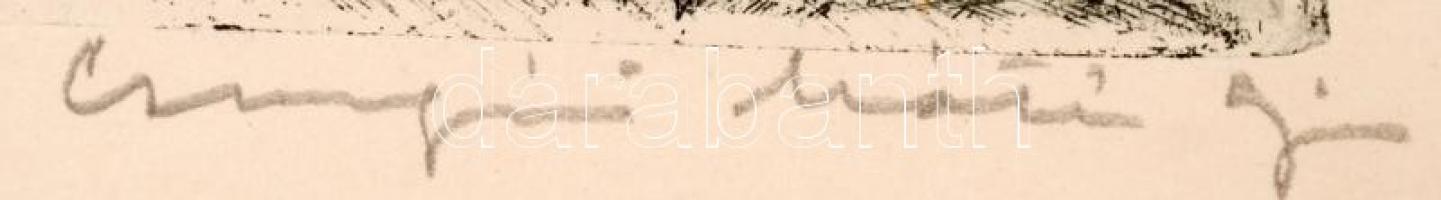 Csurgói Máté Lajos (1931-2001): Kikötő. Rézkarc, papír, jelzett, üvegezett fa keretben, 33×30 cm