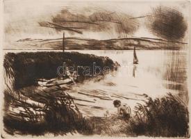 Ifj. Iván Szilárd (1955-): Öböl. Rézkarc, papír, jelzett, üvegezett keretben, 33×30 cm