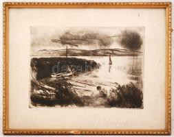 Ifj. Iván Szilárd (1955-): Öböl. Rézkarc, papír, jelzett, üvegezett keretben, 33×30 cm