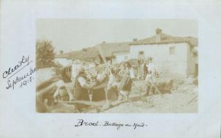 1918 Makedonski Brod, Brod; Battage du Mais / threshing, photo