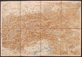 cca 1880-1900 Die Alpen vom Splügen bis Wien, lépték nélkül, Leipzig, Wagner&Debes, vászonra ragasztva, a hajtások mentén kis szakadásokkal, 27,5×40,5 cm