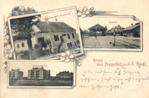 Pragersko, Pragerhof; Bahnhof, Südbahnhäuser, Schwendmeier's Restaurant. Verlag Marie Novak / railway station, restaurant