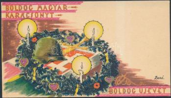 Bozó: Boldog magyar karácsonyt üdvözlőlap. Militária