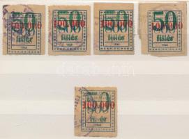 5 db Szeged városi illetékbélyeg közte nyomdahibás (25.000)