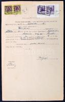 1924 Okmányon 2 db okmánybélyeg és 2 db Nyíregyháza városi illetékbélyeg