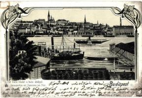 Budapest V. Dunai rakpart, Art Nouveau litho (EB)