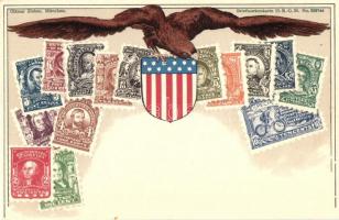 United States of America - set of stamps, Ottmar Ziehers Briefmarkenkarte litho