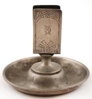 Fém hamuzó gyufatartóval, 11x12cm