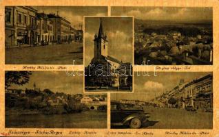 Szászrégen, Horthy Miklós tér, Görgény völgye, szász templom / square, valley, church, automobile