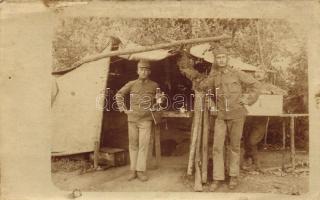 WWI Austro-Hungarian military camp, soldiers, photo (small tear)