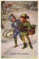 Christmas, children, sled, Pantophot Nr. 22-198. s: H. Schubert (EK)