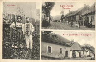 Liptóoszada, Oszada, Liptovská Osada; Postahivatal, Községháza, utcarészlet, népviselet / post office, street view, Slovakian folklore