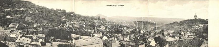 Selmecbánya, Banska Stiavnica; Három részes látkép, kiadja Grohmann és Kuchta könyv- és papírkereskedése / 3 tile panoramacard