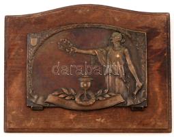 Régi díszes emlékplakett 1924-34, Siklós,  Fellner László tánctanárnak 10 éves munkájáért,réz fa szupporton,  17x20cm