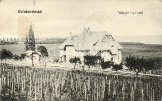 Balatonalmádi, Tulipán-nyaraló, Bakos Kálmán fűszer- és csemegekereskedő kiadása (ázott / wet damage)