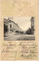 Sopron, Erzsébet utca, villamos; floral, litho (EK)