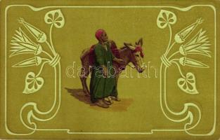 Egyptian folklore, donkey; Plentl Mary Mill Nr. 387. Art Nouveau Emb. litho