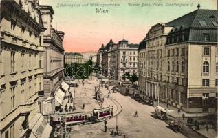 Vienna, Wien I. Schottengasse, Währingerstrasse, Wiener Bank-Verein / streets, bank, trams, Mitzkos restaurant