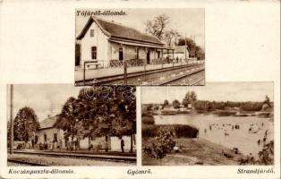 Gyömrő, Tófürdő vasútállomás, Koczánpuszta vasútállomás, Strandfürdő, Fábián Gyula kiadása (EK)