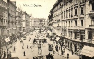 Vienna, Wien I. Graben, shop of Calderara & Bankmann, Kamareith & Co. and Mason Donath, automobile (Rb)